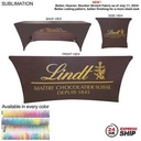 24 Hr Express Ship - Sublimated Stretch Curved Fit Table Throw For 6' table, 3 Sided, Open Back