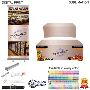 48Hr Quick Ship-Most Popular Trade Show Package, Premium Retractable Banner + Sublimated Tablecloth