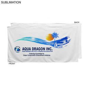 [SU586-2] Plush and Soft Velour Terry Cotton Blend White Beach Towel, Sublimated Full color logos (30"x60")