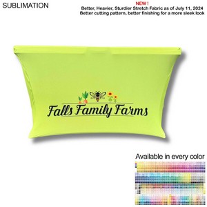 Sublimated Stretch Curved Fit Table Throw for 4' Demo, Sampling Table, 3 Sided, Open Back
