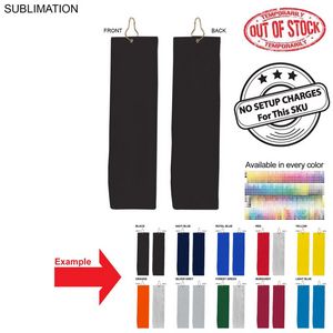 Colored Velour Terry Cotton Blend Golf Towel, Trifold Grommet and Hook, Finished Size (5"x18")