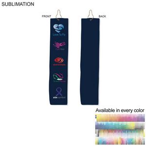 Colored Velour Terry Cotton Blend Golf Towel, Trifold Grommet Hook, Sublimated (6"x25")