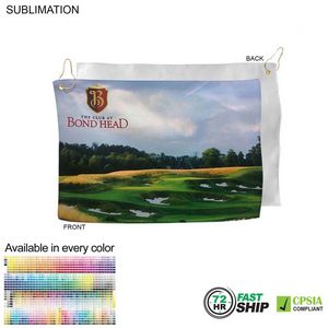 72 Hr Fast Ship - Microfiber Suede Shammy Golf Towel, Nofold Grommet and Hook (12"x18")