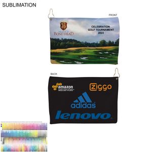 Microfiber Suede Shammy Golf Towel, Nofold Grommet and Hook, Sublimated Edge to Edge 2 Side (12"x18"