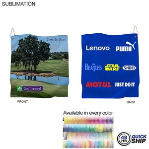48Hr Quick Ship - Microfiber Suede Shammy Golf Towel, NoFold, Sublimated 2 Side (15"x15")