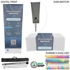 72 Hr Fast Ship - Tradeshow Package, Tripod Banner with Graphics + Sublimated Tablerunner