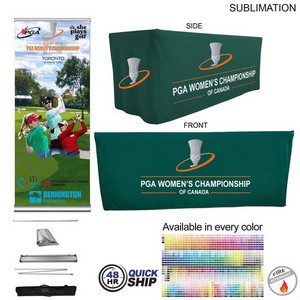 [SU652-11] 48Hr Quick Ship - Outdoor Event Package 2, Deluxe Pull Up Banner + Premium 6' Box Fit Tablecloth