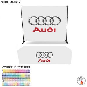 Trade Show Booth Package Deluxe, 10' Expanding Display and 8' Sublimated PREMIUM Tablecloth