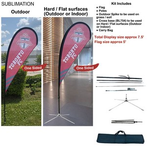 [SU749-23] 7.5' X-Small Tear Drop Flag Kit, Full Color Graphic 1 Side, Outdoor Use Spike Base, Indoor Crossbase