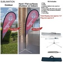 7.5' X-Small Tear Drop Flag Kit, Full Color Graphic 1 Side, Outdoor Use Spike Base, Indoor Crossbase