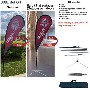 [SU749-24] 7.5' X-Small Tear Drop Flag Kit, Full Color Graphics 2 Sided, Outdoor Spike Base, Indoor Cross Base