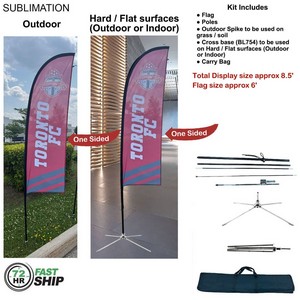 [SU749-25] 72Hr Fast Ship - 8.5' X-Small Feather Flag Kit, Full Color Graphics 1 Side, Outdoor and Indoor Bases