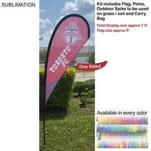[SU749-3] 7.5' X-Small Tear Drop Flag Kit, Full Color Graphics One Side, Outdoor Use Spike base & Bag Included