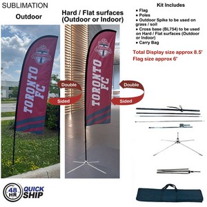 48hr Quick Ship - 8.5' X-Small Feather Flag Kit, Full Color Graphic 2 Side, Outdoor and Indoor Bases