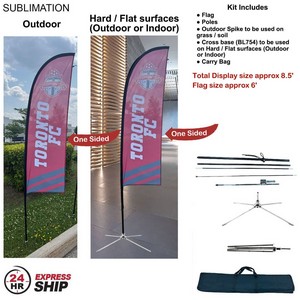 [SU749-33] 24H Express Ship- 8.5' X-Small Feather Flag Kit, Full Color Graphic 1 Side, Outdoor and Indoor Bases