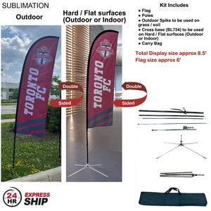 [SU749-34] 24H Express Ship- 8.5' X-Small Feather Flag Kit, Full Color Graphic 2 Side, Outdoor and Indoor Bases