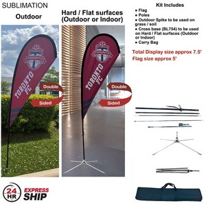 [SU749-36] 24Hr Express Ship - 7.5' Small Tear Drop Flag Kit, Full Color Graphic 2 Sided, Outdoor & Indoor base