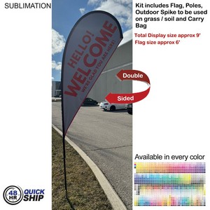 [SU750-12] 48 Hr Quick Ship - 9' Small Tear Drop Flag Kit, Full Color Graphics Double Sided, Spike and Bag
