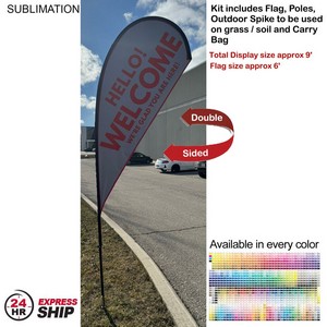 [SU750-16] 24Hr Express Ship - 9' Small Tear Drop Flag Kit, Full Color Graphics Double Sided, Spike and Bag