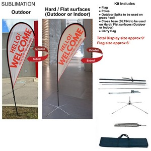 [SU750-24] 9' Small Tear Drop Flag Kit, Full Color Graphics Double Sided, Outdoor Spike base, Indoor Cross Base