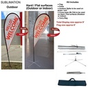 9' Small Tear Drop Flag Kit, Full Color Graphics Double Sided, Outdoor Spike base, Indoor Cross Base