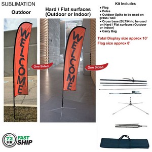 [SU750-25] 72Hr Fast Ship - 10' Small Feather Flag Kit, Full Color Graphics One Side, Outdoor and Indoor bases
