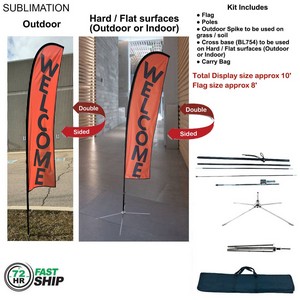 [SU750-26] 72Hr Fast Ship - 10' Small Feather Flag Kit, Full Color Graphics Double Sided, Outdoor & Indoor base