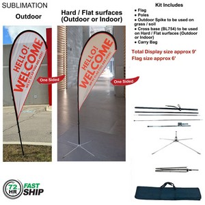 [SU750-27] 72Hr Fast Ship - 9' Small Tear Drop Flag Kit, Full Color Graphics One Side, Outdoor & Indoor bases