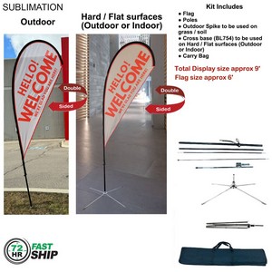 72Hr Fast Ship - 9' Small Tear Drop Flag Kit, Full Color Graphic Double Sided, Outdoor & Indoor base