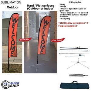 [SU750-29] 48Hr Quick Ship - 10' Small Feather Flag Kit, Full Color Graphics One Side, Outdoor & Indoor bases