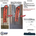 48Hr Quick Ship - 10' Small Feather Flag Kit, Full Color Graphics One Side, Outdoor & Indoor bases