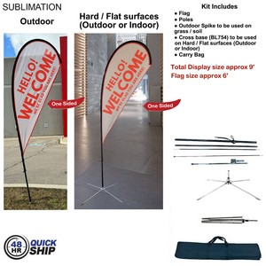 [SU750-31] 48Hr Quick Ship - 9' Small Tear Drop Flag Kit, Full Color Graphics One Side, Outdoor & Indoor bases