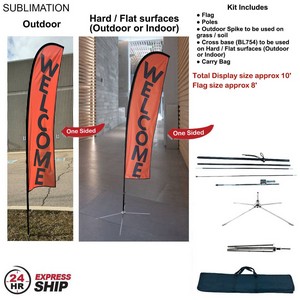 [SU750-33] 24Hr Express Ship - 10' Small Feather Flag Kit, Full Color Graphics One Side, Outdoor & Indoor Bases