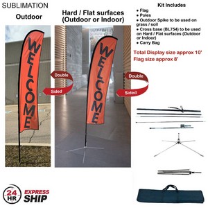 [SU750-34] 24H Express Ship- 10' Small Feather Flag Kit, Full Color Graphic Double Sided, Outdoor & Indoor base