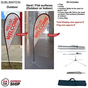 [SU750-35] 24Hr Express Ship- 9' Small Tear Drop Flag Kit, Full Color Graphics One Side, Outdoor & Indoor bases