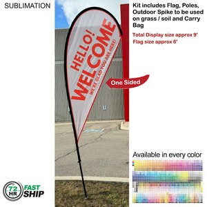 [SU750-7] 72 Hr Fast Ship - 9' Small Tear Drop Flag Kit, Full Color Graphics One Side, Spike and Bag Included