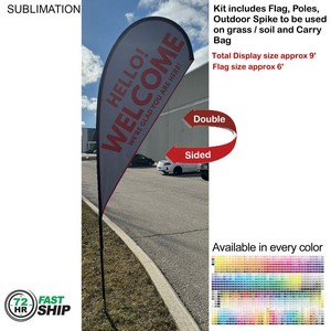 [SU750-8] 72 Hr Fast Ship - 9' Small Tear Drop Flag Kit, Full Color Graphics Double Sided, Spike and Bag