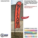 48 Hr Quick Ship - 10' Small Feather Flag Kit, Full Color Graphics One Side, Spike and Bag Included.