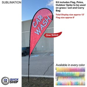 [SU751-11] 48 Hr Quick Ship - 12' Medium Tear Drop Flag Kit, Full Color Graphics One Side, Spike and Bag.