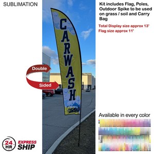 [SU751-14] 24Hr Express Ship - 13' Medium Feather Flag Kit, Full Color Graphics Double Sided, Spike and Bag.