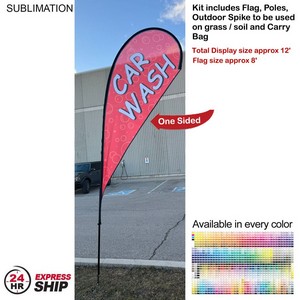 [SU751-15] 24Hr Express Ship - 12' Medium Tear Drop Flag Kit, Full Color Graphics One Side, Spike and Bag.