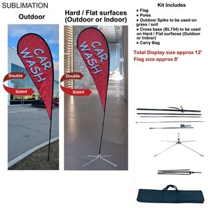 12' Medium Tear Drop Flag Kit, Full Color Graphics Double Sided, Outdoor Spike Base, Indoor use12' M