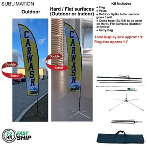 [SU751-26] 72Hr Fast Ship - 13' Medium Feather Flag Kit, Full Color Graphic Double Sided, Outdoor & Indoor base