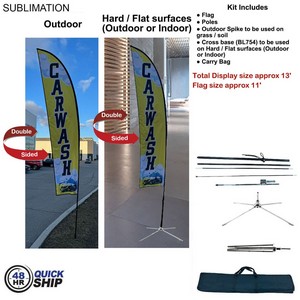 [SU751-30] 48Hr Quick Ship -13' Medium Feather Flag Kit, Full Color Graphic Double Sided, Outdoor & Indoor base