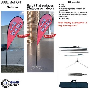 [SU751-31] 48Hr Quick Ship - 12' Medium Tear Drop Flag Kit, Full Color Graphics One Side, Outdoor & Indoor Base