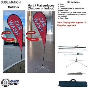 [SU751-32] 48Hr Quick Ship -12' Medium Tear Drop Flag Kit Full Color Graphic Double Side, Outdoor & Indoor Base