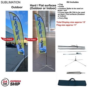 24Hr Express Ship - 13' Medium Feather Flag Kit, Full Color Graphics One Side, Outdoor & Indoor base