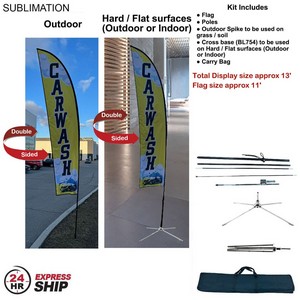 [SU751-34] 24H Express Ship-13' Medium Feather Flag Kit, Full Color Graphic Double Sided, Outdoor & Indoor Base