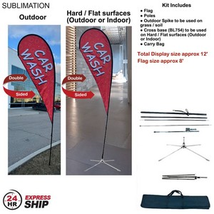 [SU751-36] 24H Express Ship-12' Medium Tear Drop Flag Kit Full Color Graphic Double Side, Outdoor & Indoor Base