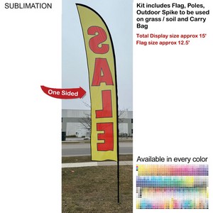 15' Large Feather Flag Kit, Full Color Graphics One Side, Outdoor Spike Base and Bag Included
